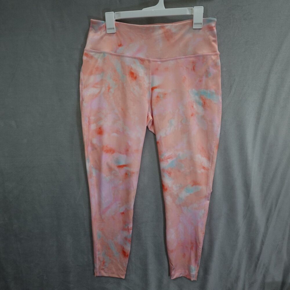 Zelos 7/8 Leggings Women’s Large Pink Peach Watercolor Tie Dye Athletic Gym Yoga